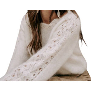 Sezane Stacy Jumper Women’s Sweater Size Small Cream Mohair Wool Knit Paris Top